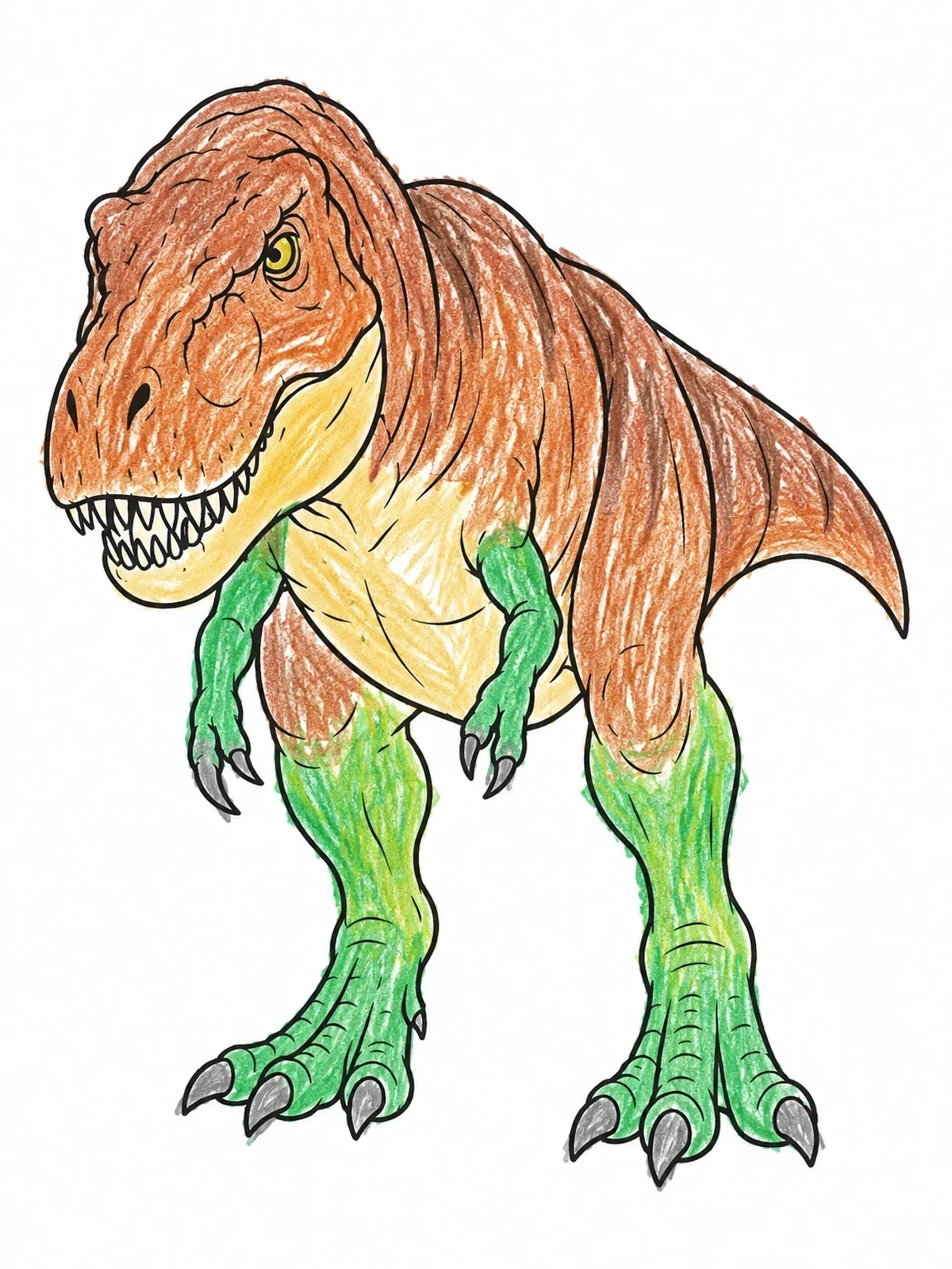 Colored example of the Standing Tyrannosaurus Rex Line Art coloring page