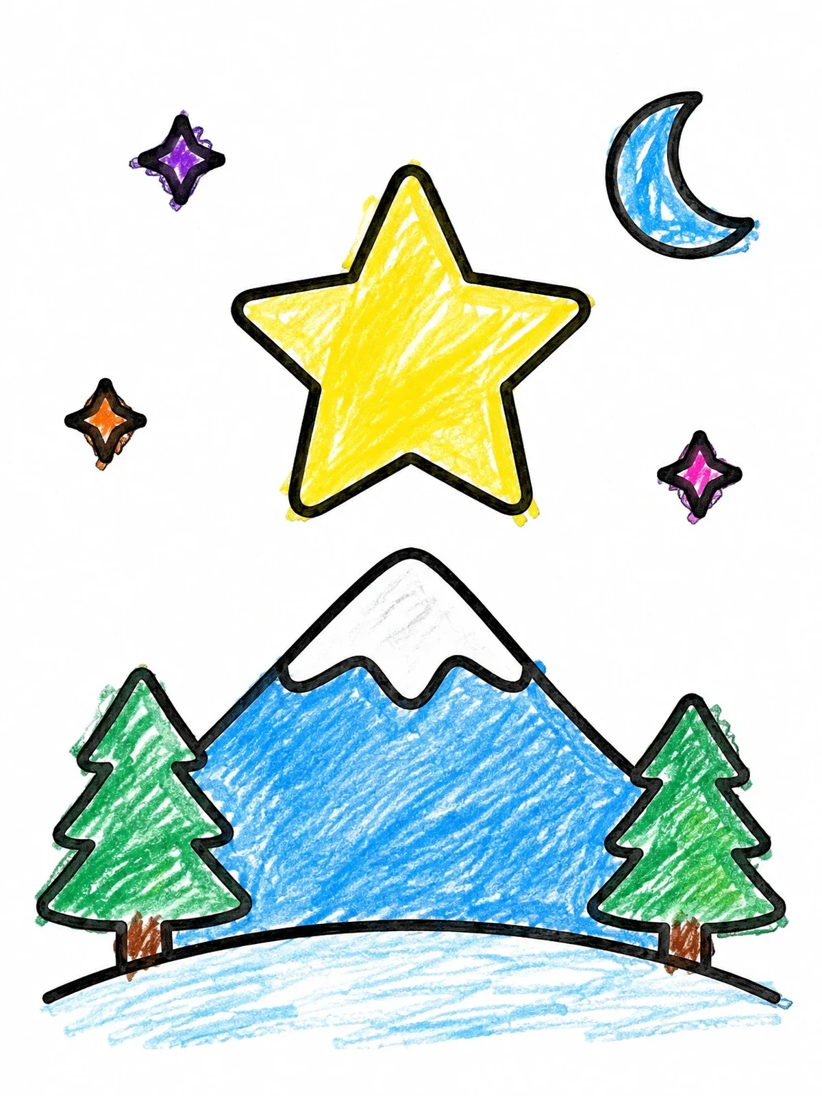 Colored example of the Five Pointed Star Over Mountain coloring page