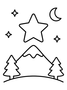 Free printable Five Pointed Star Over Mountain coloring page
