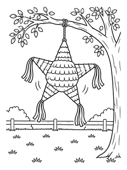 Free printable Star Piñata Hanging From Tree coloring page