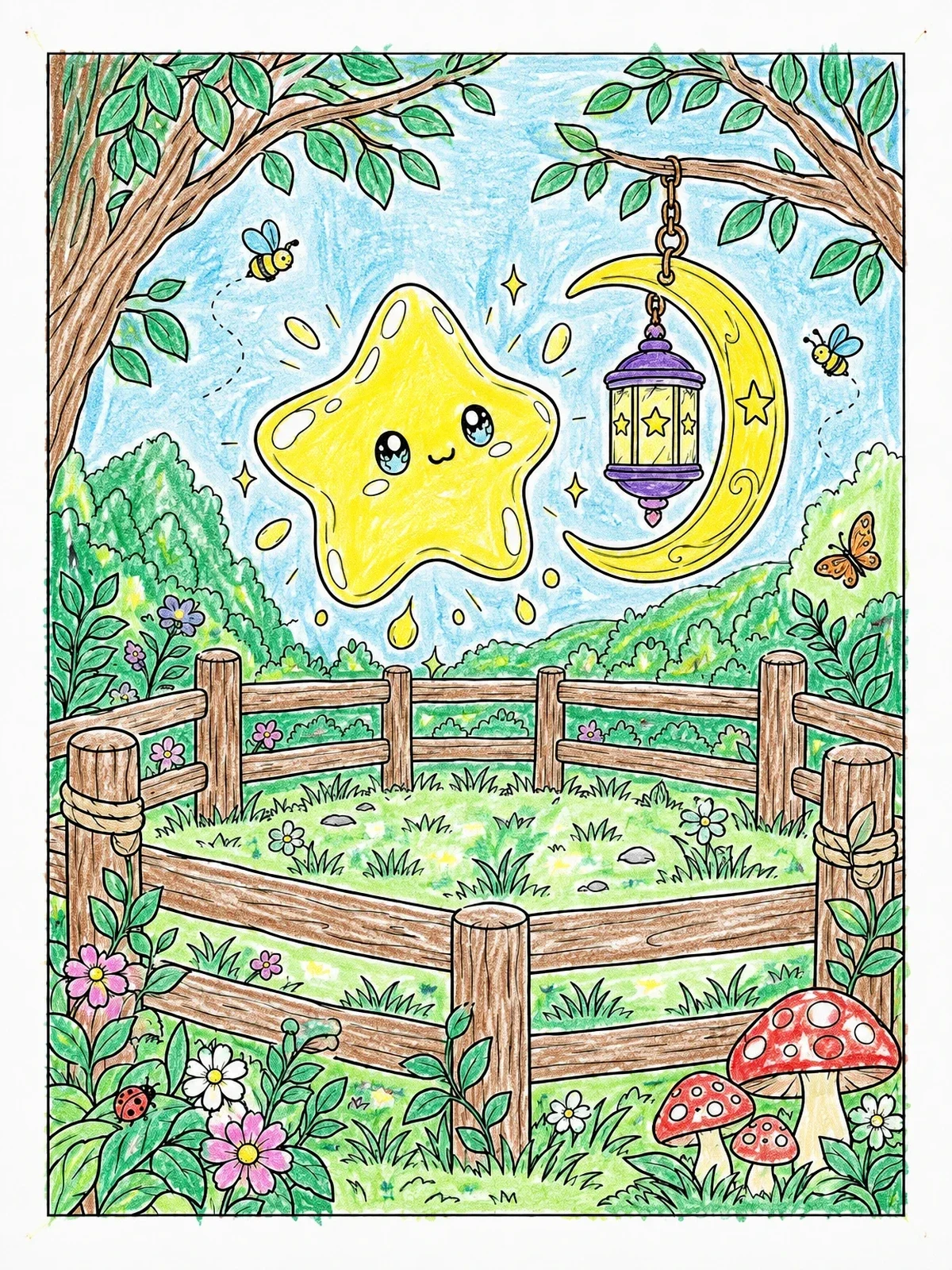 Colored example of the Star Slime And Crescent Moon Lantern coloring page