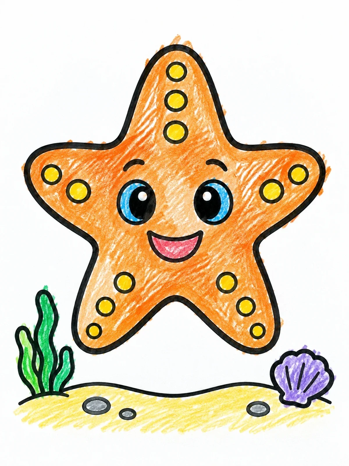 Colored example of the Happy Little Sea Star coloring page