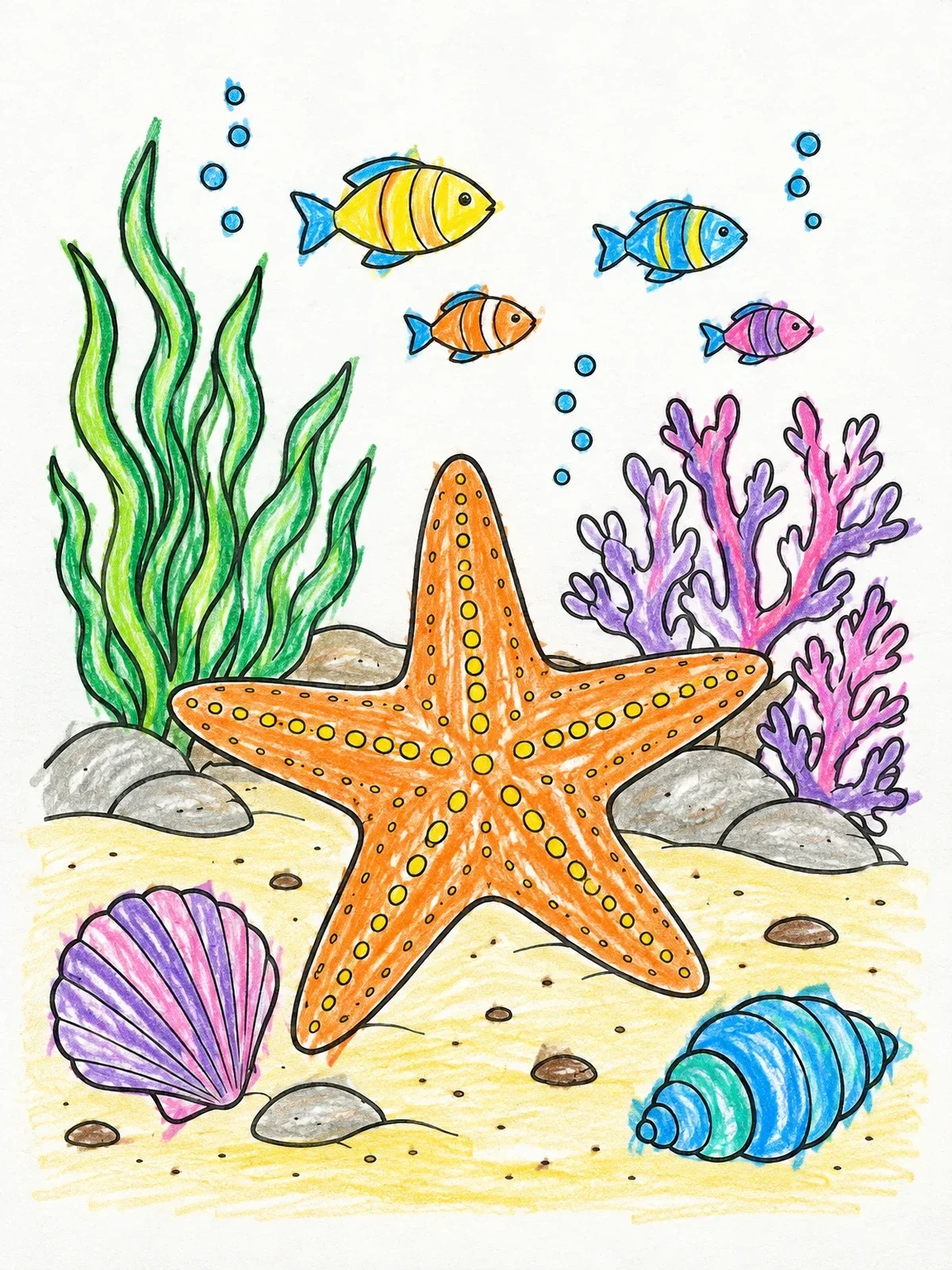 Colored example of the Starfish On The Ocean Floor coloring page