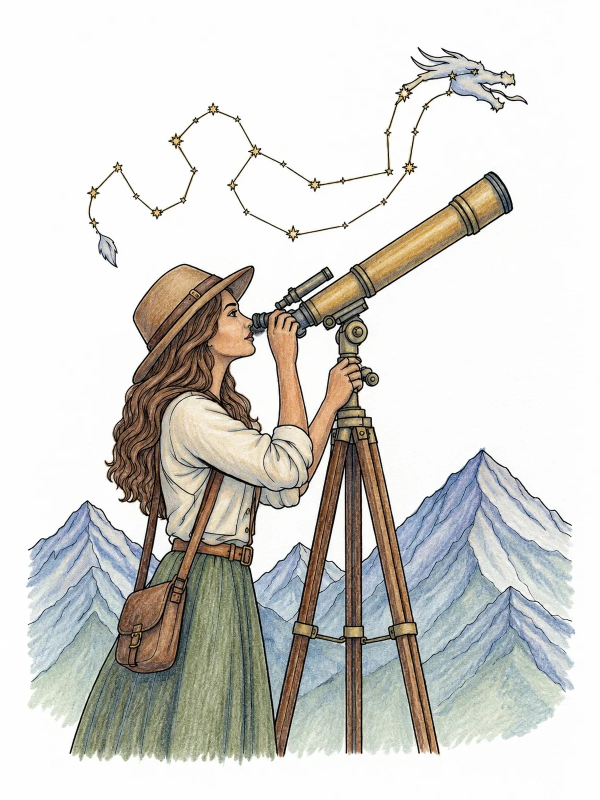 Colored example of the Stargazer And The Dragon Constellation coloring page