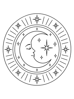 Free printable Crescent Moon And Radiating Stars Mandala coloring page