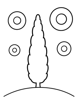 Free printable Simple Cypress Tree And Stars coloring page