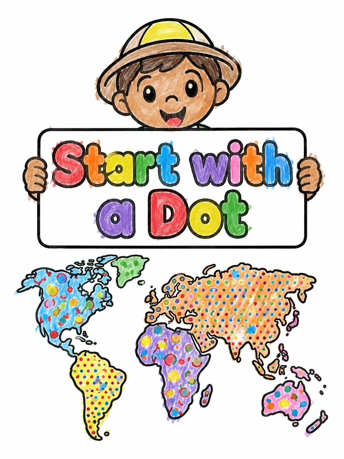 Colored example of the Start With A Dot Explorer coloring page