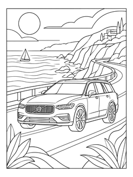 Free printable Station Wagon On Coastal Highway coloring page