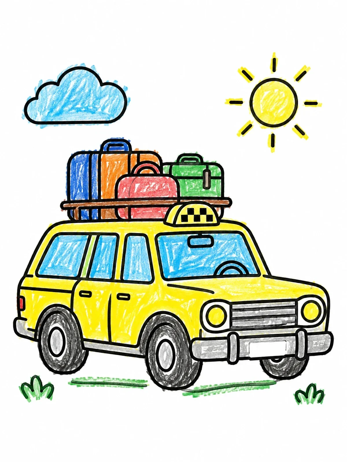 Colored example of the Station Wagon Taxi With Luggage coloring page