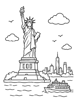 Free printable Statue Of Liberty And Harbor Ferry coloring page