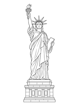 A detailed statue of liberty coloring page showing the monument standing tall on its pedestal.