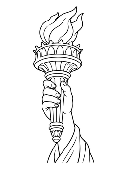 A close-up statue of liberty coloring page showing the hand holding the flaming torch.