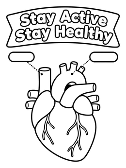Free printable Stay Active Healthy Anatomical Heart coloring page