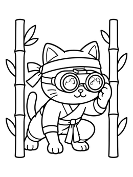 Free printable Stealthy Cat Ninja With Goggles coloring page