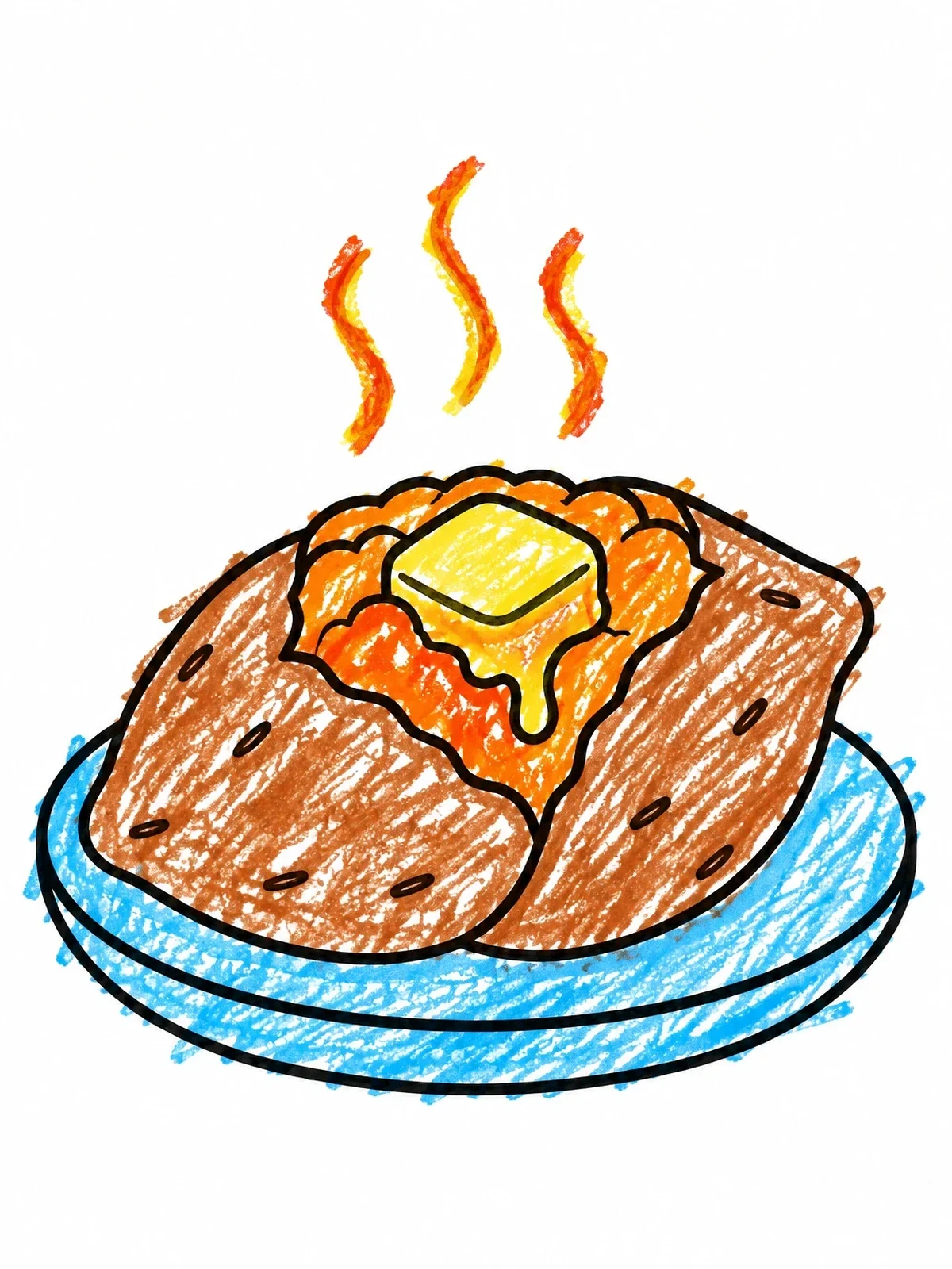 Colored example of the Steaming Baked Sweet Potato With Butter coloring page