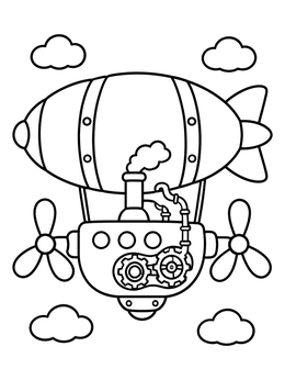 Free printable Steampunk Dirigible Airship In Flight coloring page