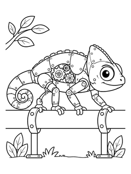 Free printable Steampunk Chameleon On A Metal Pipe coloring page
