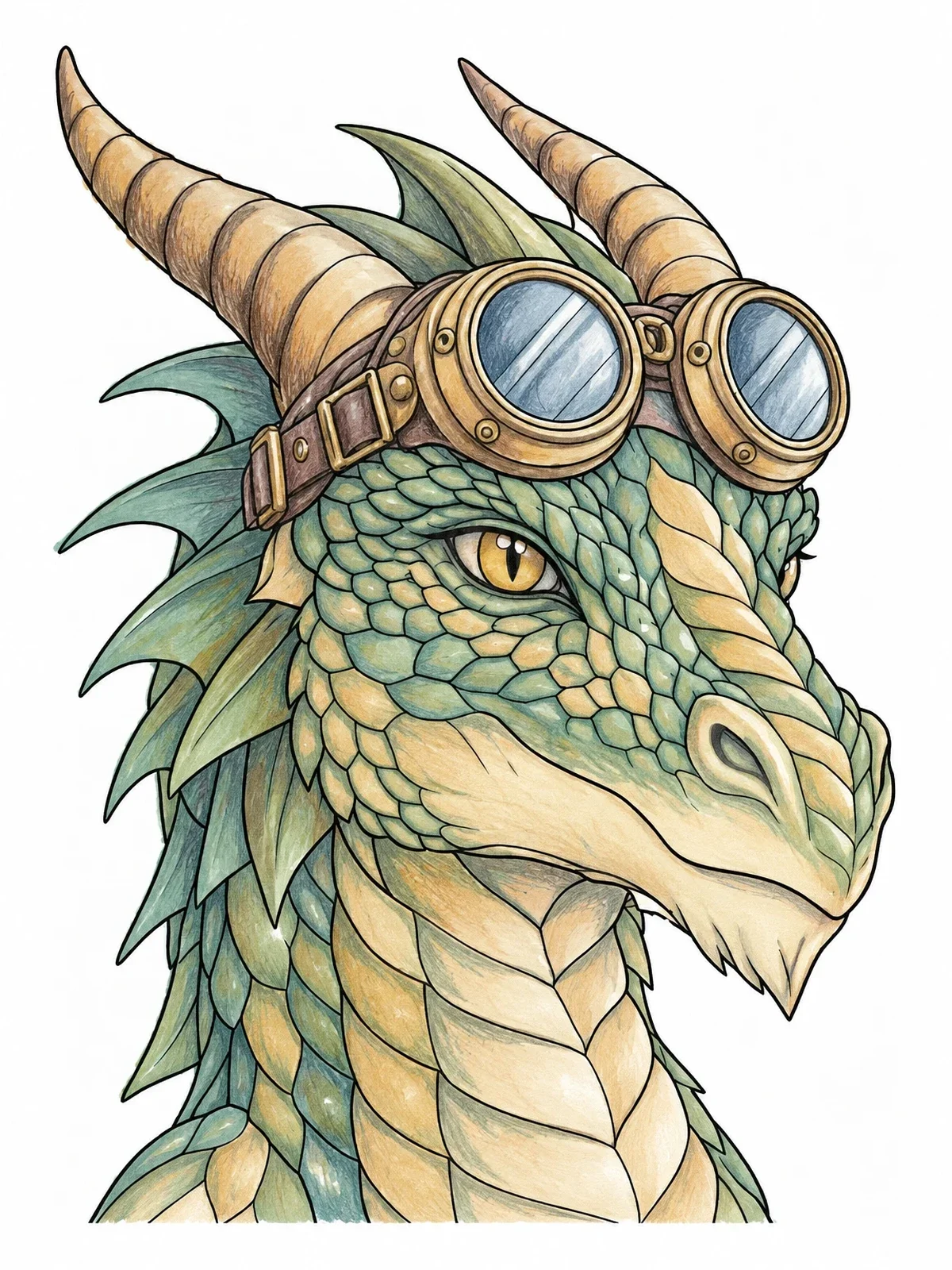 Colored example of the Steampunk Dragon With Aviator Goggles coloring page