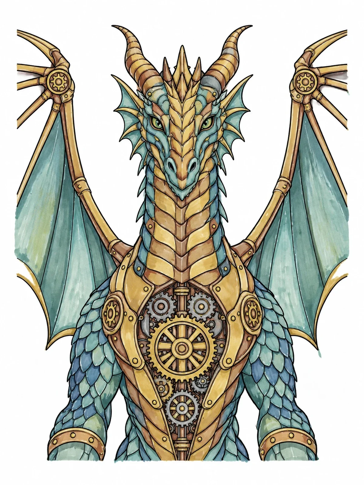 Colored example of the Clockwork Steampunk Dragon With Gears coloring page