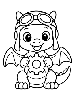 Free printable Cute Baby Dragon With Aviator Goggles coloring page