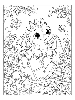 Free printable Cute Dragon Hatching From Riveted Egg coloring page