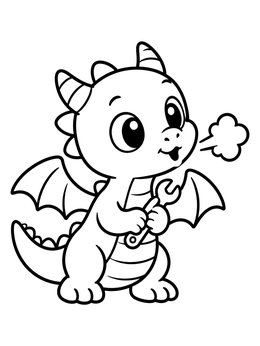 Free printable Cute Baby Dragon With Wrench coloring page