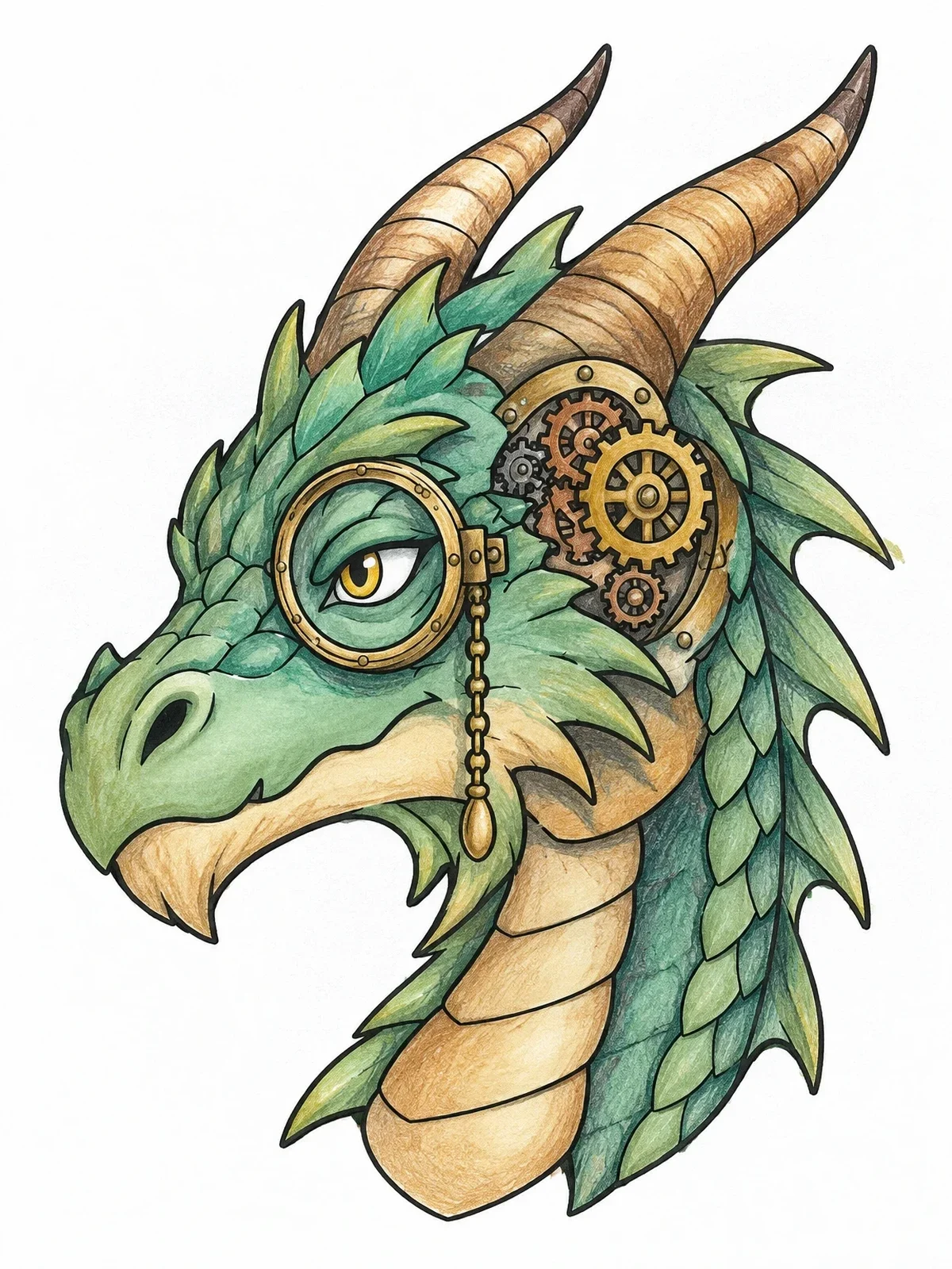 Colored example of the Steampunk Dragon With Monocle And Gears coloring page