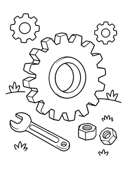Free printable Big Gear With Wrench And Nuts coloring page