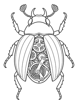 Free printable Mechanical Clockwork Beetle With Gears coloring page
