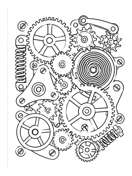 Free printable Clockwork Gears And Springs Mechanism coloring page