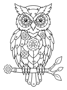 Free printable Clockwork Owl On A Perch coloring page