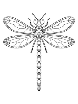 Free printable Mechanical Steampunk Dragonfly With Gears coloring page