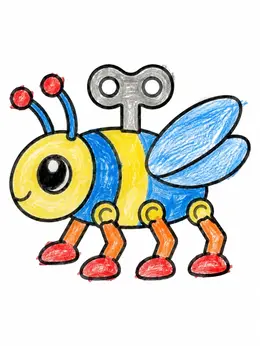 Cute Wind Up Mechanical Bug Toy – Steampunk Gears Coloring Page