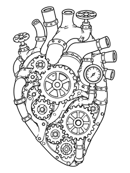 Free printable Steampunk Mechanical Heart With Cogs coloring page