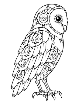Free printable Mechanical Barn Owl With Gears coloring page