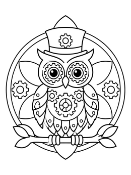 Free printable Steampunk Owl With Top Hat coloring page