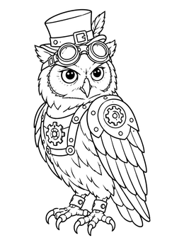 Free printable Steampunk Owl With Top Hat And Goggles coloring page