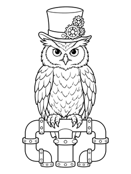 Free printable Steampunk Owl With Top Hat coloring page