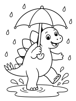 Free printable Stegosaurus Splashing In Rainy Puddle coloring page