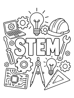 Free printable Stem Engineering Doodle Collage coloring page