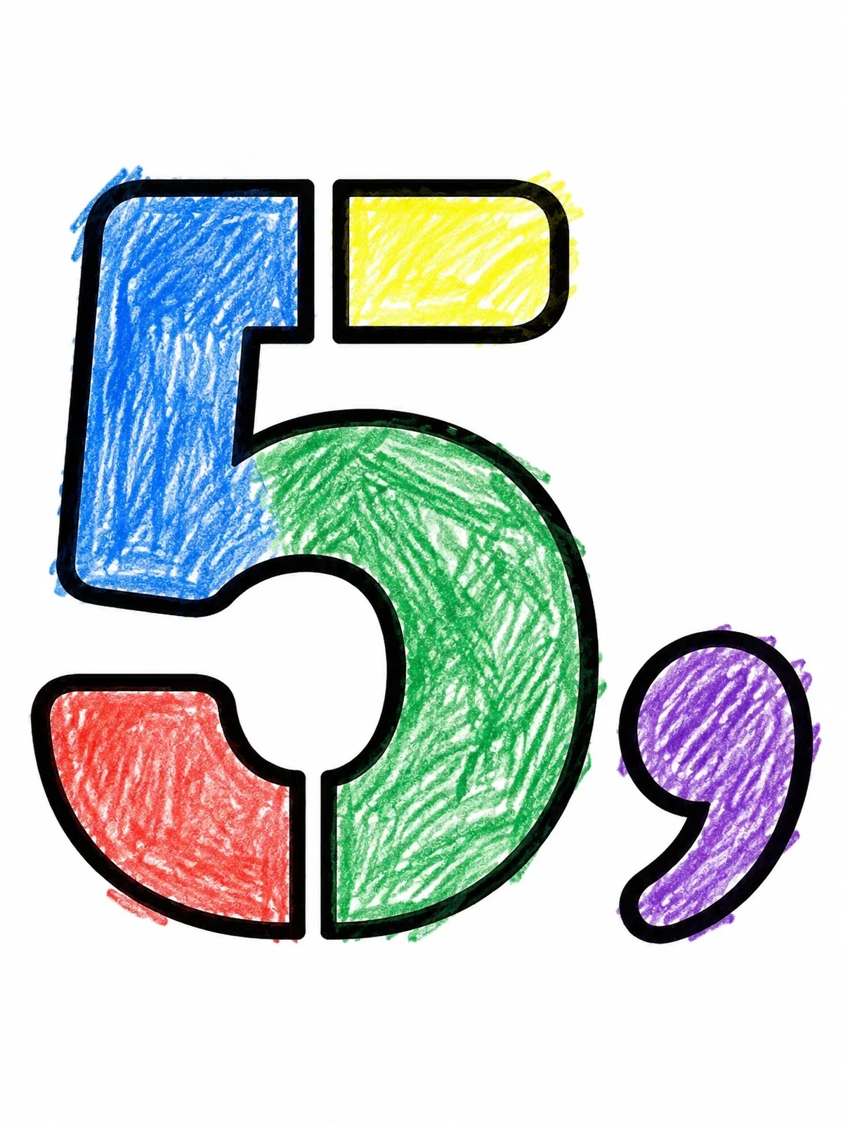 Colored example of the Stencil Number Five With Comma coloring page