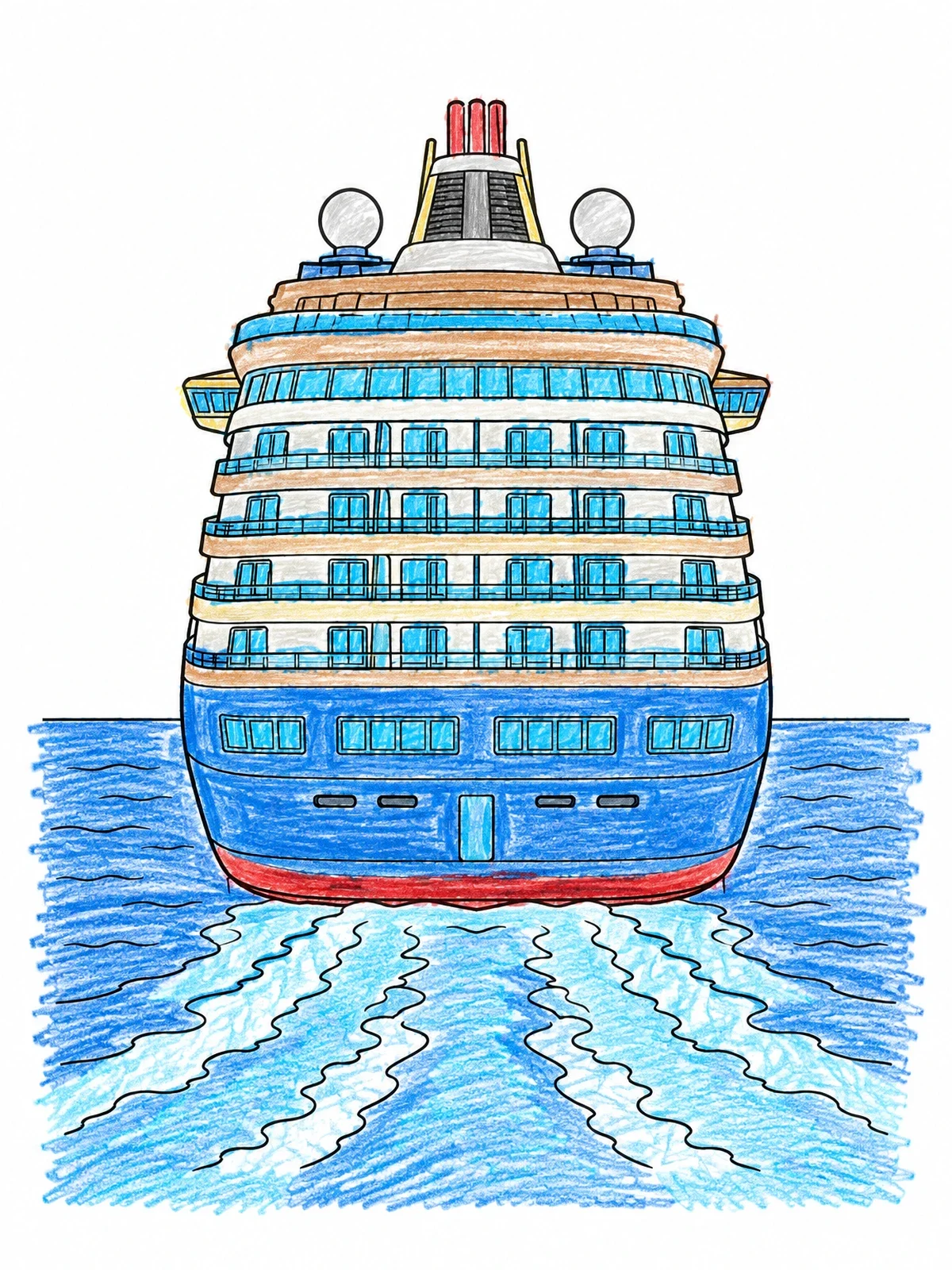 Colored example of the Stern View Of Cruise Ship coloring page