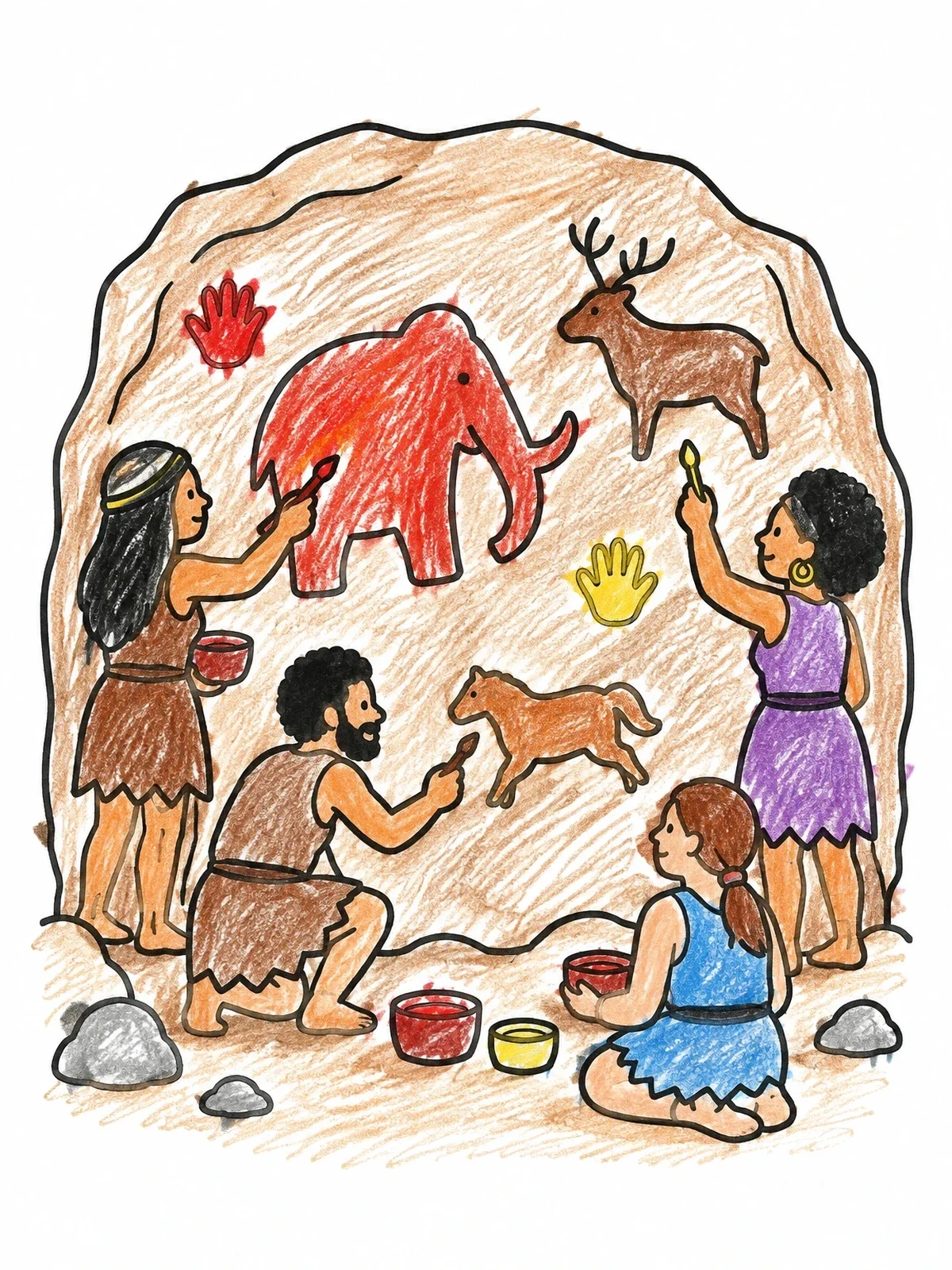 Colored example of the Stone Age People Painting A Cave coloring page