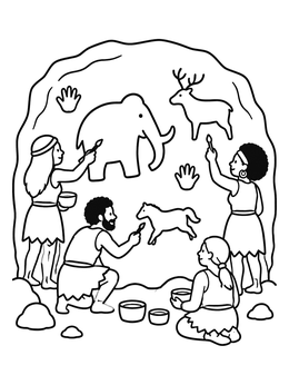 Free printable Stone Age People Painting A Cave coloring page