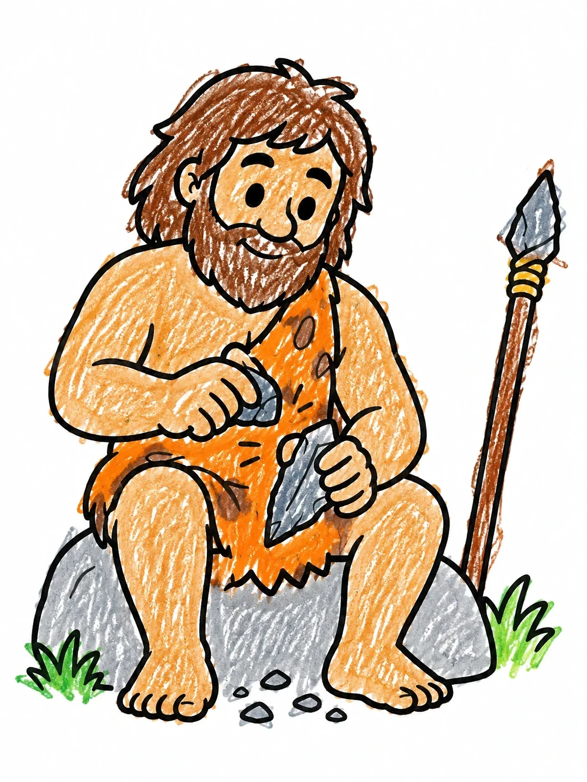 Colored example of the Stone Age Hunter Carving Flint coloring page