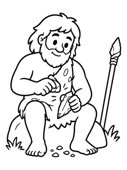 Free printable Stone Age Hunter Carving Flint coloring page