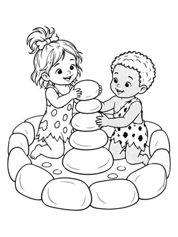 Free printable Stone Age Toddlers Stacking River Pebbles coloring page
