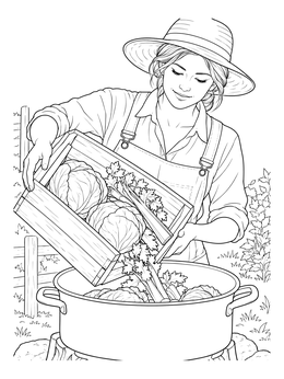 Free printable Farmer Cooking Fresh Garden Soup coloring page