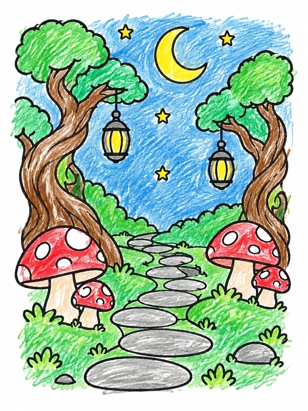 Colored example of the Stone Path In Enchanted Woods coloring page