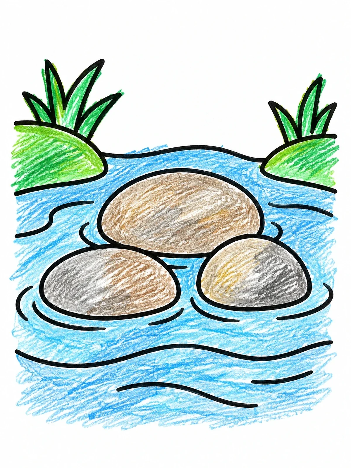 Colored example of the Smooth River Pebbles In Stream coloring page